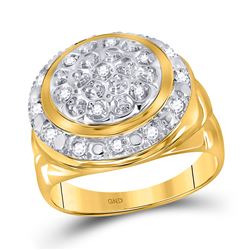 1/4 CTW Mens Round Diamond Circle Cluster Ring 10kt Yellow Gold - REF-39F5W