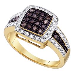 1/2 CTW Womens Round Brown Diamond Cluster Ring 10kt Yellow Gold - REF-32T3V