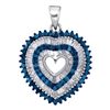 Image 1 : 7/8 CTW Womens Round Blue Color Enhanced Diamond Heart Outline Pendant 10kt White Gold - REF-31H4R