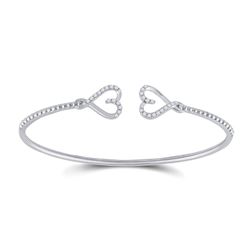1/5 CTW Womens Round Diamond Bisected Heart Bangle Bracelet 14kt White Gold - REF-54T5V