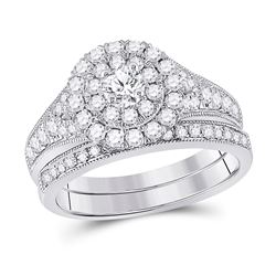 1 CTW Round Diamond Bridal Wedding Ring Band Set 10kt White Gold - REF-92X3T