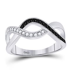 1/4 CTW Womens Black Color Enhanced Diamond Woven Crossover Band Ring 10k White Gold - REF-29T4V