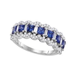 1 & 3/4 CTW Womens Princess Blue Sapphire Band Ring 18kt White Gold - REF-163N5A