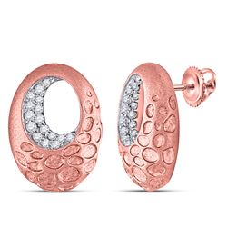 1/5 CTW Womens Round Diamond Pitted Oval Earrings 14kt Rose Gold - REF-37Y5N