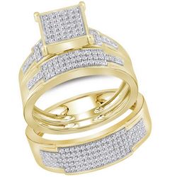 1/2 CTW His Hers Round Diamond Square Matching Wedding Set 10kt Yellow Gold - REF-65F4W