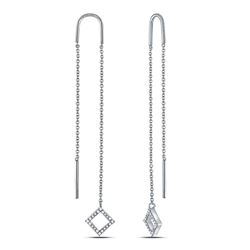 1/10 CTW Womens Round Diamond Threader Square Dangle Earrings 10kt White Gold - REF-16W4H