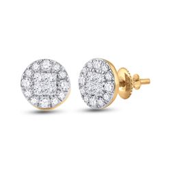 1/2 CTW Womens Princess Round Diamond Cluster Earrings 14kt Yellow Gold - REF-45X2T
