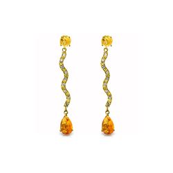 Genuine 4.35 ctw Citrine & Diamond Earrings 14KT Yellow Gold - REF-62N3R