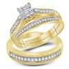 Image 1 : 1/2 CTW His Hers Princess Diamond Cluster Matching Wedding Set 10kt Yellow Gold - REF-68V2Y