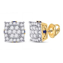 1/2 CTW Womens Round Diamond Square Cluster Earrings 14kt Yellow Gold - REF-40X8T