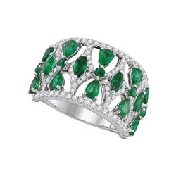 2 & 3/4 CTW Womens Pear Emerald Diamond Fashion Ring 18kt White Gold - REF-238M5F