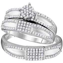 1/2 CTW His Hers Round Diamond Cluster Matching Wedding Set 10kt White Gold - REF-47Y6N