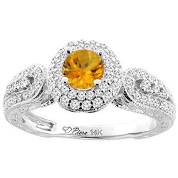 0.92 CTW Citrine & Diamond Ring 14K White Gold - REF-88R7H