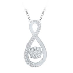 1/6 CTW Womens Moving Round Diamond Cluster Pendant 10kt White Gold - REF-20F5W