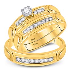1/4 CTW His Hers Round Diamond Solitaire Matching Wedding Set 10kt Yellow Gold - REF-44N2A