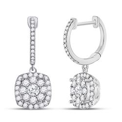 1 CTW Womens Round Diamond Hoop Square Dangle Earrings 14kt White Gold - REF-88T5V
