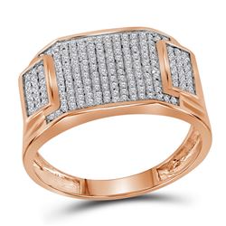 1/2 CTW Mens Round Diamond Rectangle Cluster Ring 10kt Rose Gold - REF-41R5X