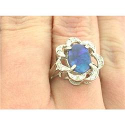 Vintage 1.26ct Black Opal & Dia 14k W Gold Ring#1200059