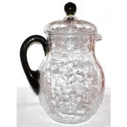 TIFFIN #117 1920s CRACKLE GLS PITCHER JUG W LID#1200184