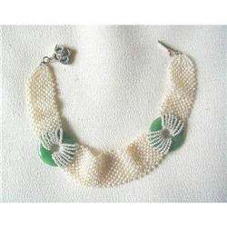 SEED PEARL & JADE BRACELET/EMERALD CLASP #1200194