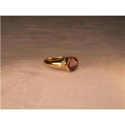 Estate 14K YG Gold Garnet Pave Diamond Ring #1200278