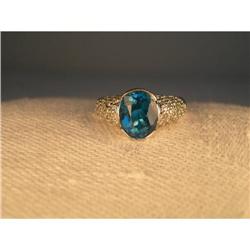 Estate 14K WG Gold London Blue Topaz Pave Ring #1200286