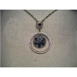 Estate 14K WG Sapphire Diamond Drop Pendant #1200293