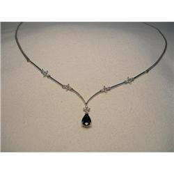 Estate 14K WG Sapphire Diamond Drop Necklace #1200294