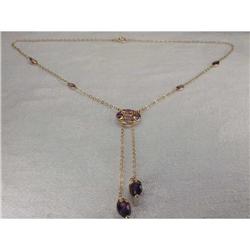 Rare Estate 14K YG Gold Amethyst Drop Necklace #1200298