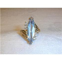 Estate 14K YG Marquise Blue Topaz Diamond Ring #1200303