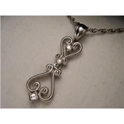 Estate 18K WG Gold Diamond Filigree Pendant #1200408