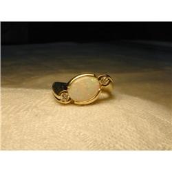 Estate 14K YG Yellow Gold Opal Diamond Ring #1200428