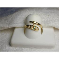 Rare Estate 18K YG Emerald Diamond Snake Ring #1200439