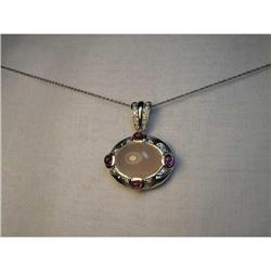 14K WG Diamond Rose Quartz Tourmaline Pendant #1200448