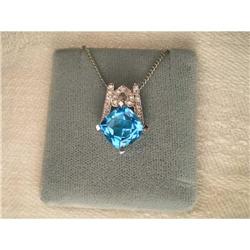 Estate 14K WG Diamond Blue Topaz Heart Pendant #1200560