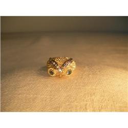Estate 14K YG Sapphire Diamond Mens Owl Ring #1200563