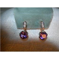 Rare 14K Pink Gold WG Diamond Amethyst Earrings#1200565