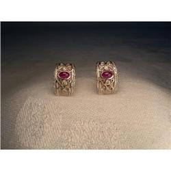 Estate 14K WG Ruby Diamond Etruscan Earrings #1200573