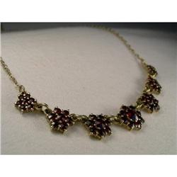 Estate 14K YG Gold Filigree Garnet Necklace #1200597