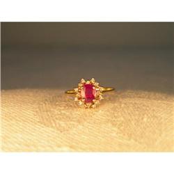 Elegant Estate 14K YG Gold Ruby Diamond Ring #1200599