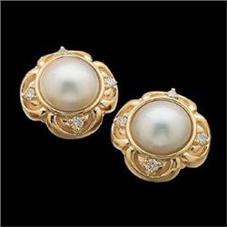 14K  GOLD MABE PEARL w  DIAMOND EARRINGS #1210433