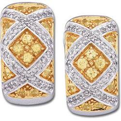 YELLOW SAPPHIRE w DIAMOND Hoop EARRINGS #1210552