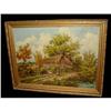 Image 1 : 19c Cottage Farm Feeding Chickens Oil Painting #1210914