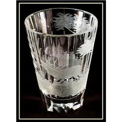 OLD ENGRAVED BEAKER VASE MOSER DEER LOBMEYR #1219247