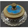 Image 1 : Blue Guilloche Enamel, Brass, Glass Powder Jar #1219381