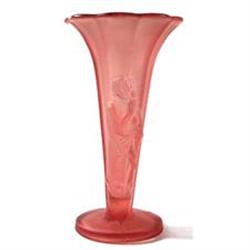 Czech Pink Satin Glass Embossed Lady Vase #1219400