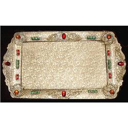 Antique Jeweled Filigree Bronze Dresser Tray #1219410