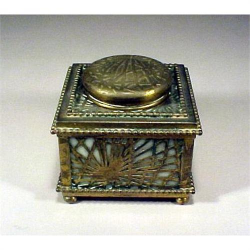 Antique Tiffany Inkwell bronze Glass 1219685