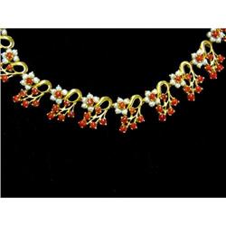 Estate 22ct Gold Fire Coral Pearl Necklace #1219751