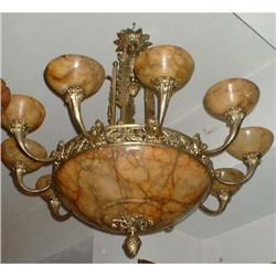 Alabaster stone and casted bronze chandelier.  #1219764